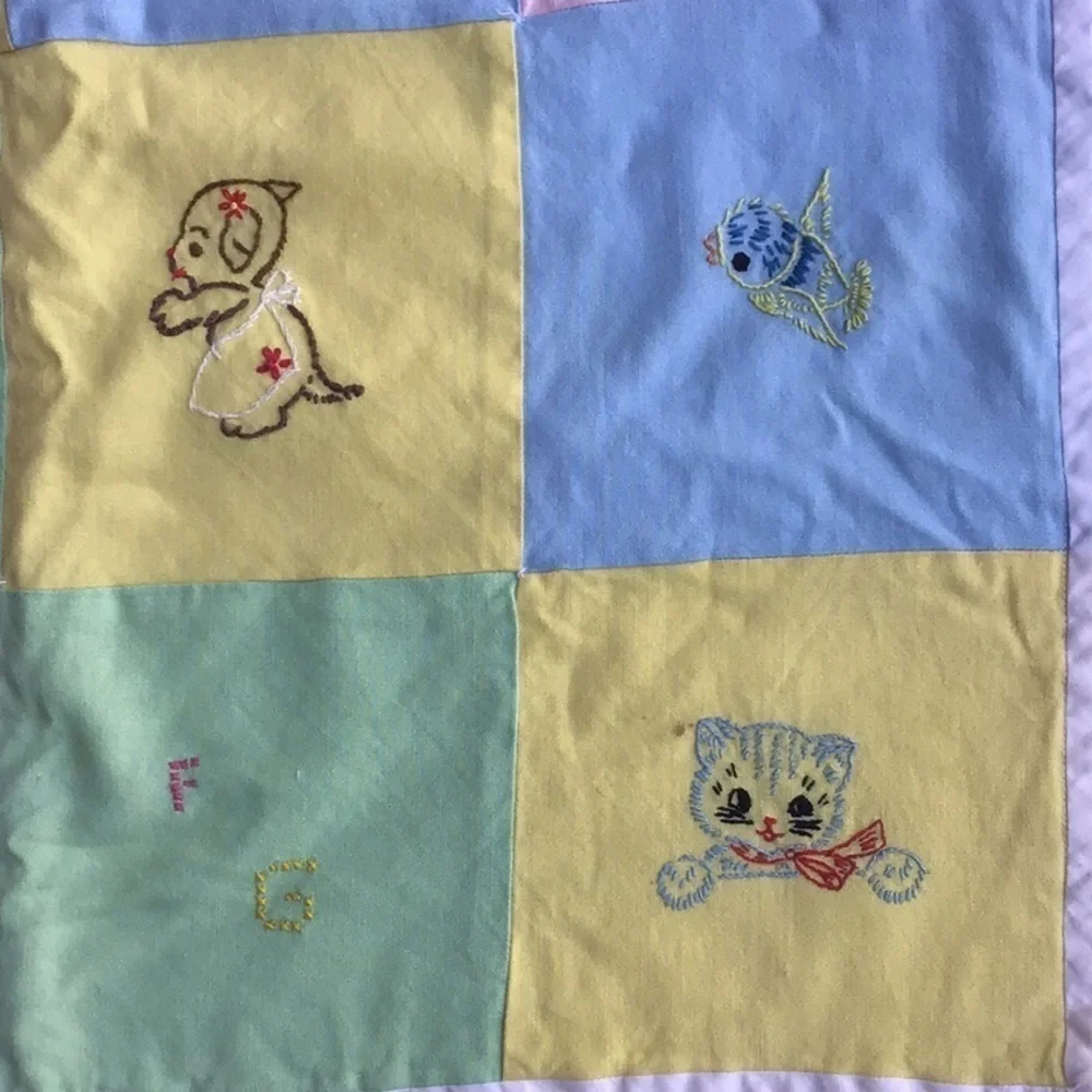 Handmade Grannycore Baby Blanket embroidered panel